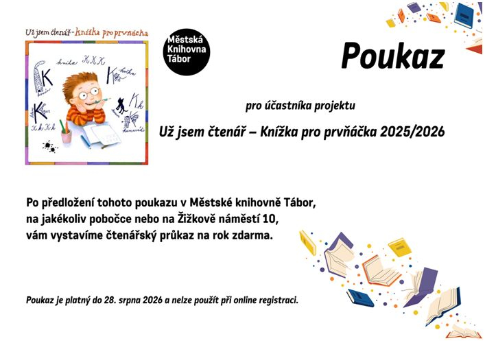 Poukaz pro účastníka projektu už jsem čtenář - Knížka pro prvňáčka 2025/2026