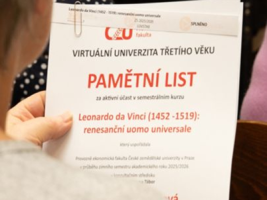 Slavnostní předání pamětních listů VU3V